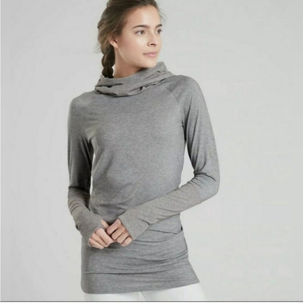 Athleta Essence Hooded Tunic Sweatshirt Gray Size XS